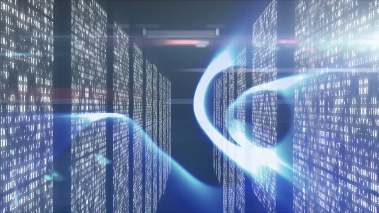 Animation of long corridor with computer processors