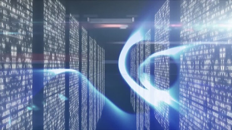 Animation of long corridor with computer processors