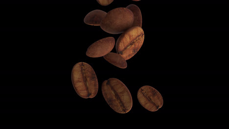 coffee beans falling in slow motion 4k transparent background