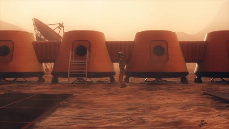 el hábitat de la colonia de marte con el astronauta
