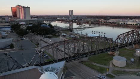 aerial drone showcase of shreveport riverfront, louisiana