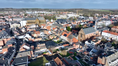 Diest,-Belgium-Aerial-Cityscape-Dolly-In---Sunny-Day