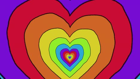 Animation-of-multiple-rainbow-pride-hearts-moving-on-seamless-loop