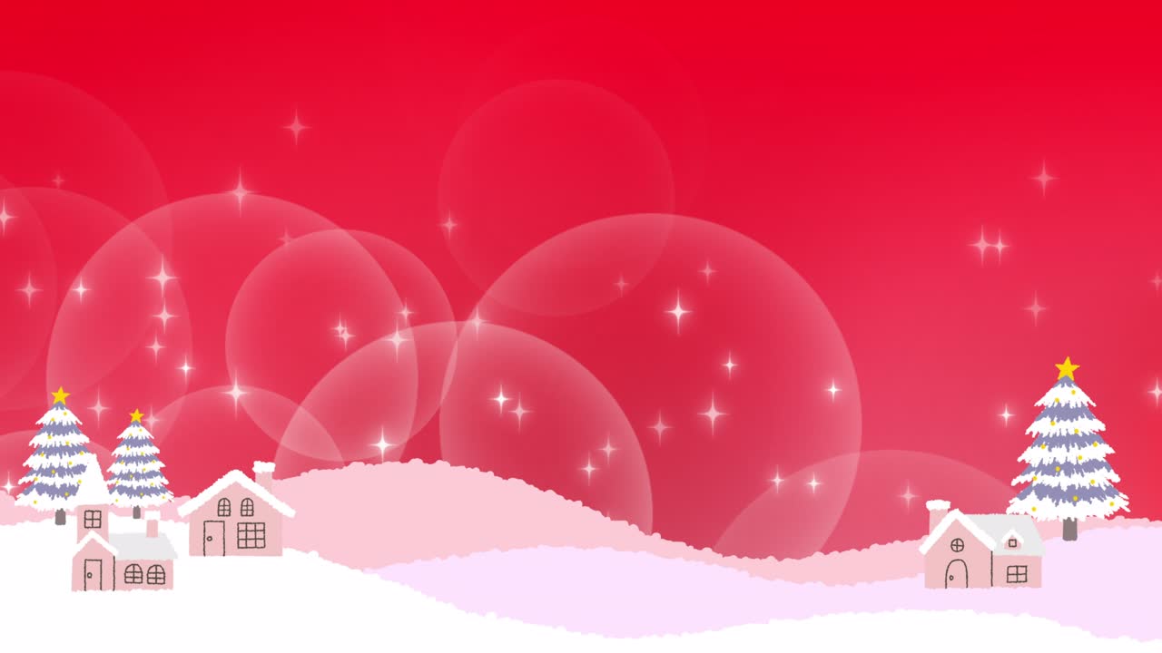 크리스마스 배경, 눈 장면, 집과 소나무