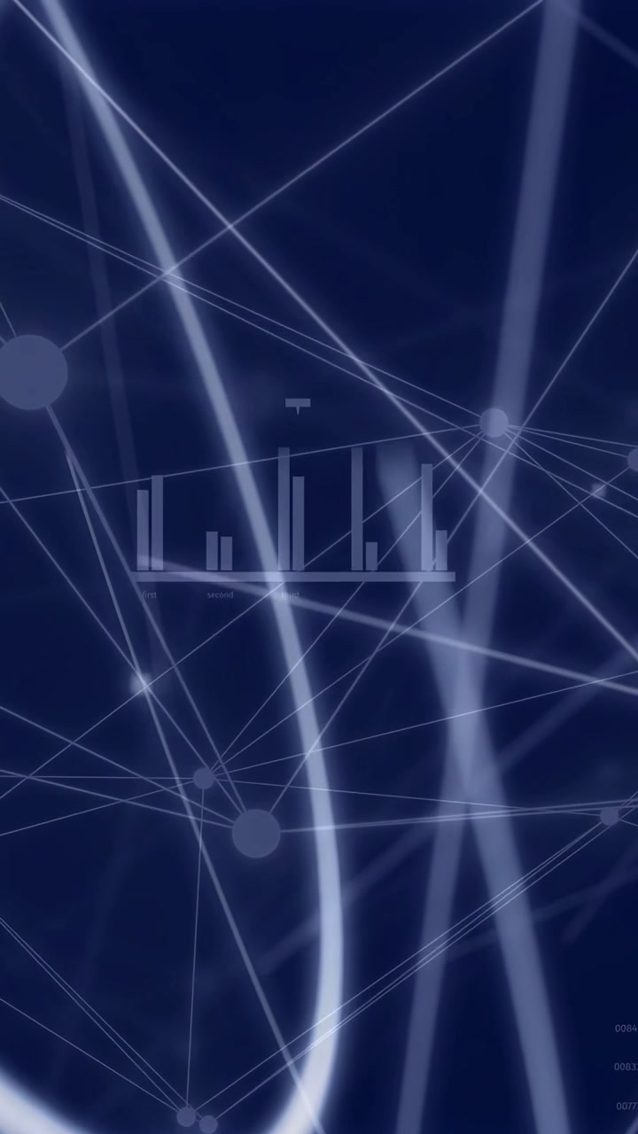 Vertical video: Bars rising initiating network, nodes pulsing and arcs sweeping, showing data flow