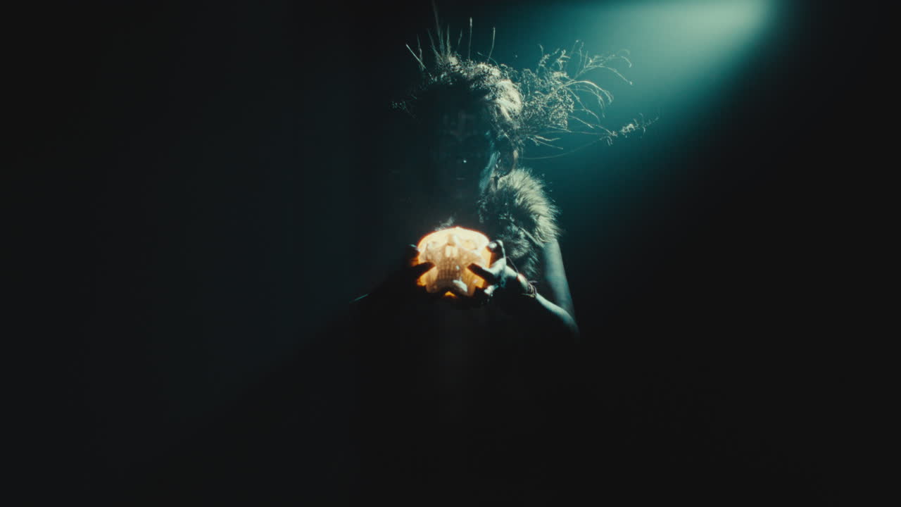 A creepy witch during the night storm