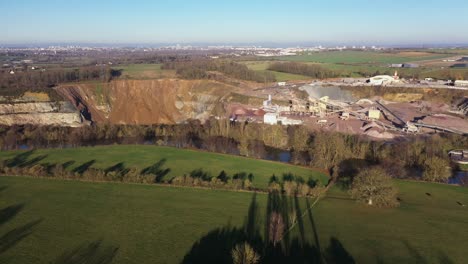 aerial view of a stone quarry beside the orne river in normandy