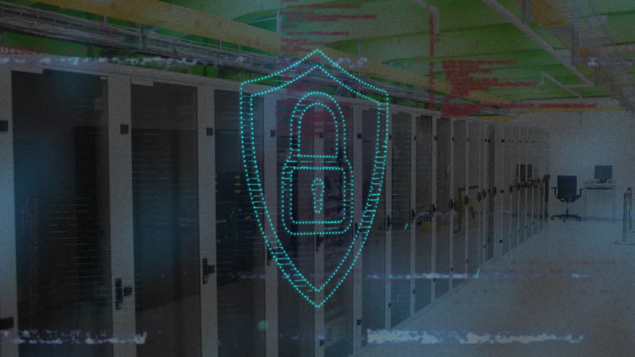 Animation of padlock over server room
