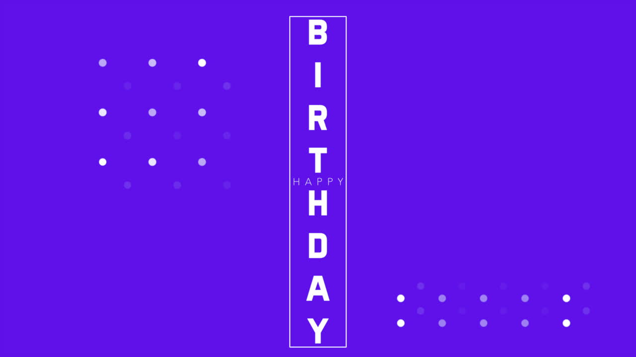 saludos de cumpleaños de cuadrícula púrpura vibrante con texto de feliz cumpleaños