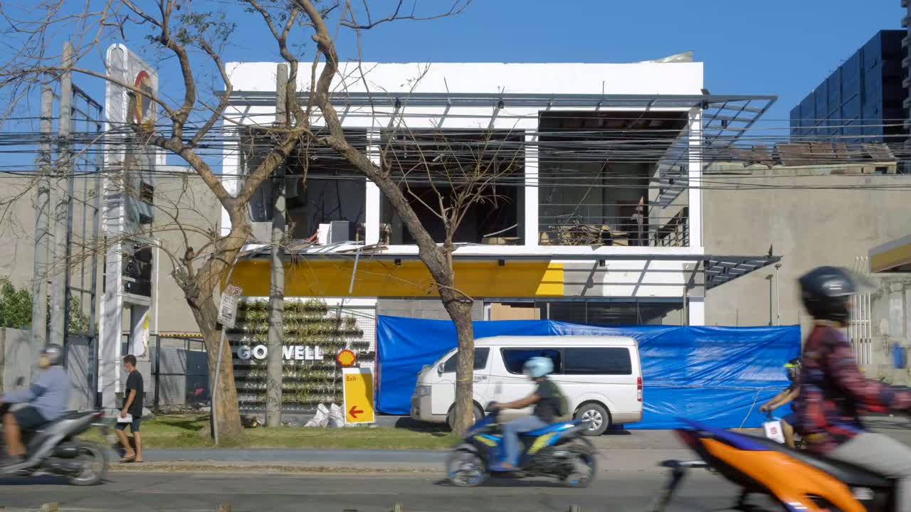 Business Building Destroyed By Recent Typhoon Rai In The Philippines. wide