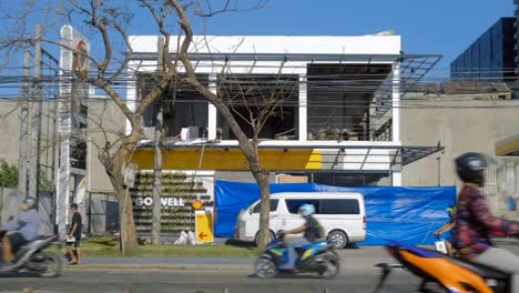 business building destroyed by recent typhoon rai in the philippines. wide