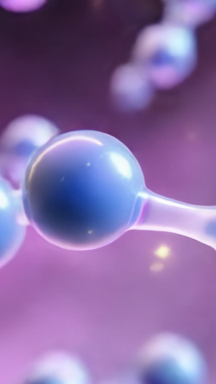 Primo piano mozzafiato di una struttura molecolare con colori vivaci che evidenziano gli atomi leganti su uno sfondo viola sognante, in una visualizzazione scientifica.