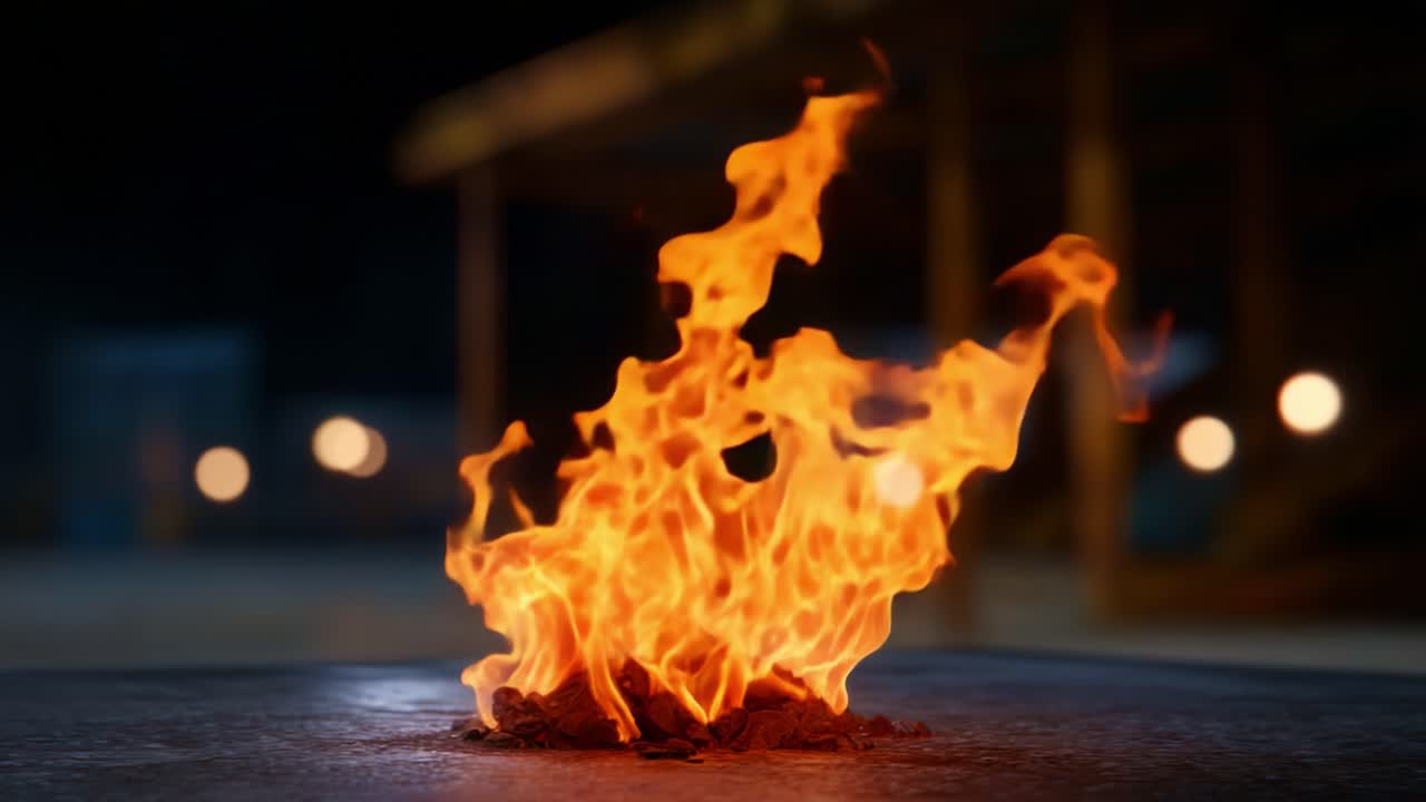 A mesmerizing dance of flames flickers brightly in the darkness, casting a warm glow and illuminating the surroundings with its vibrant orange and yellow hues