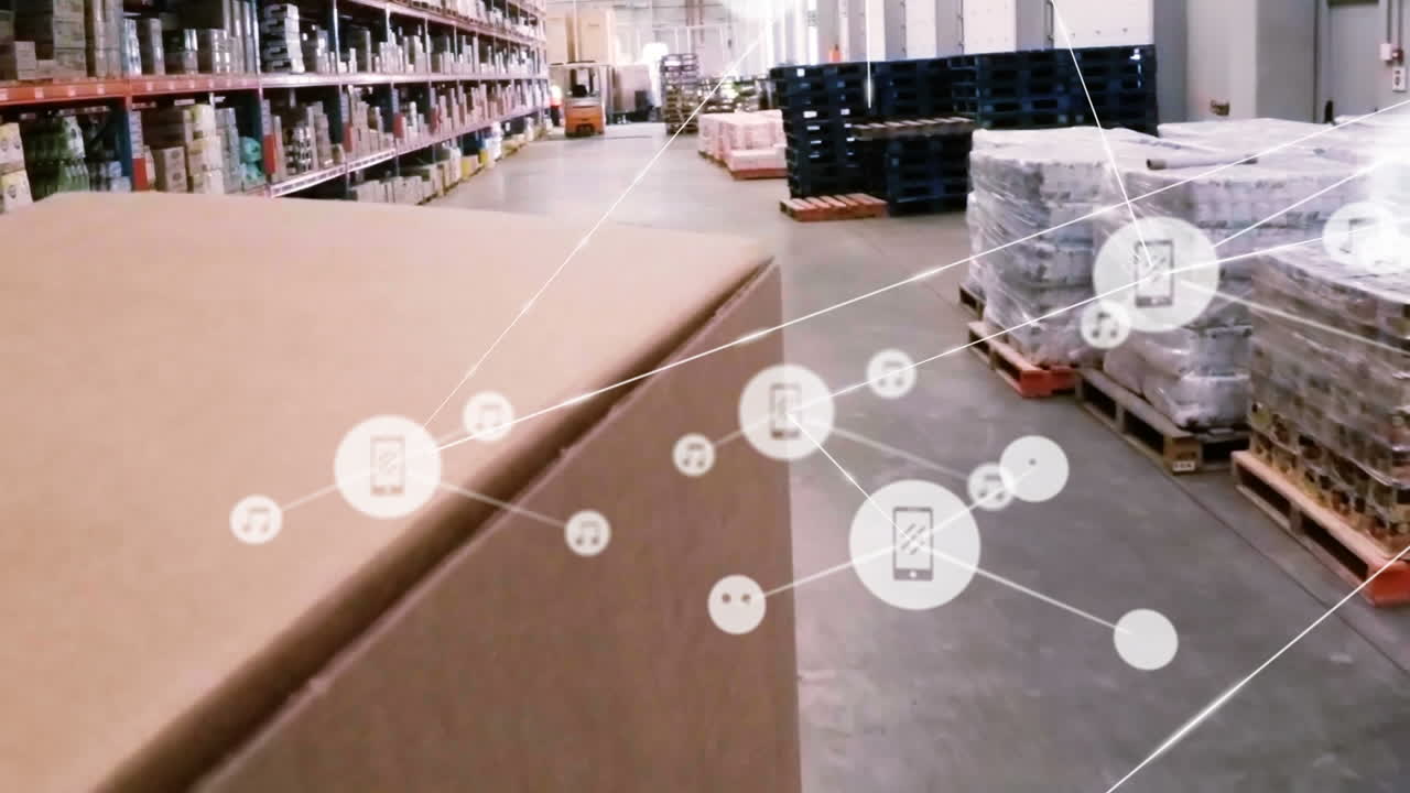 анимация сетей соединений с иконками над складом