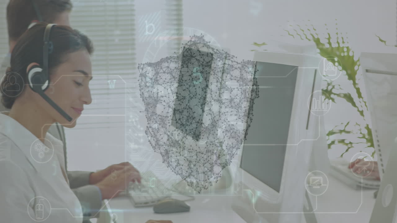 animación del candado de seguridad y la red de conexiones sobre la gente de negocios