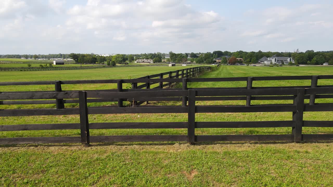 Paddocks of pastures in rural Kentucky countryside just outside of Lexington Kentucky, USA