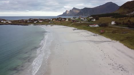 lofoten beach view in norway by drone