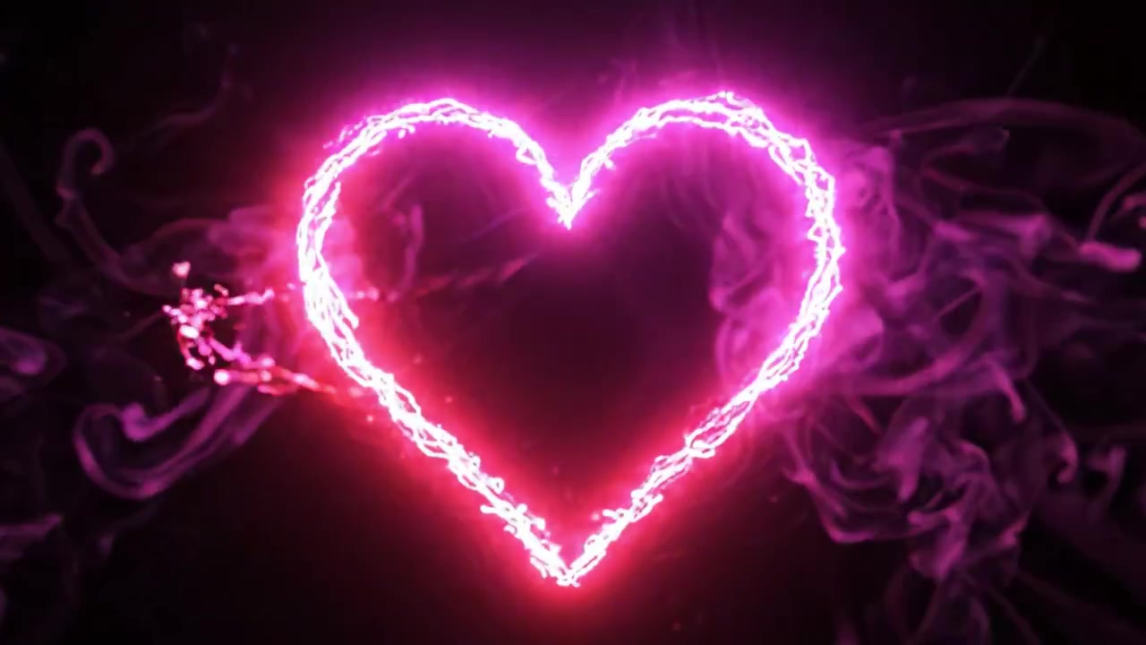 Uno spettacolo ipnotizzante di vibranti particelle rosa esplode, culminando in una forma di cuore splendidamente illuminata, mostrando l'incantevole interazione di luce e colore.
