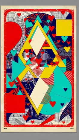 abstract geometric art with hearts and patterns