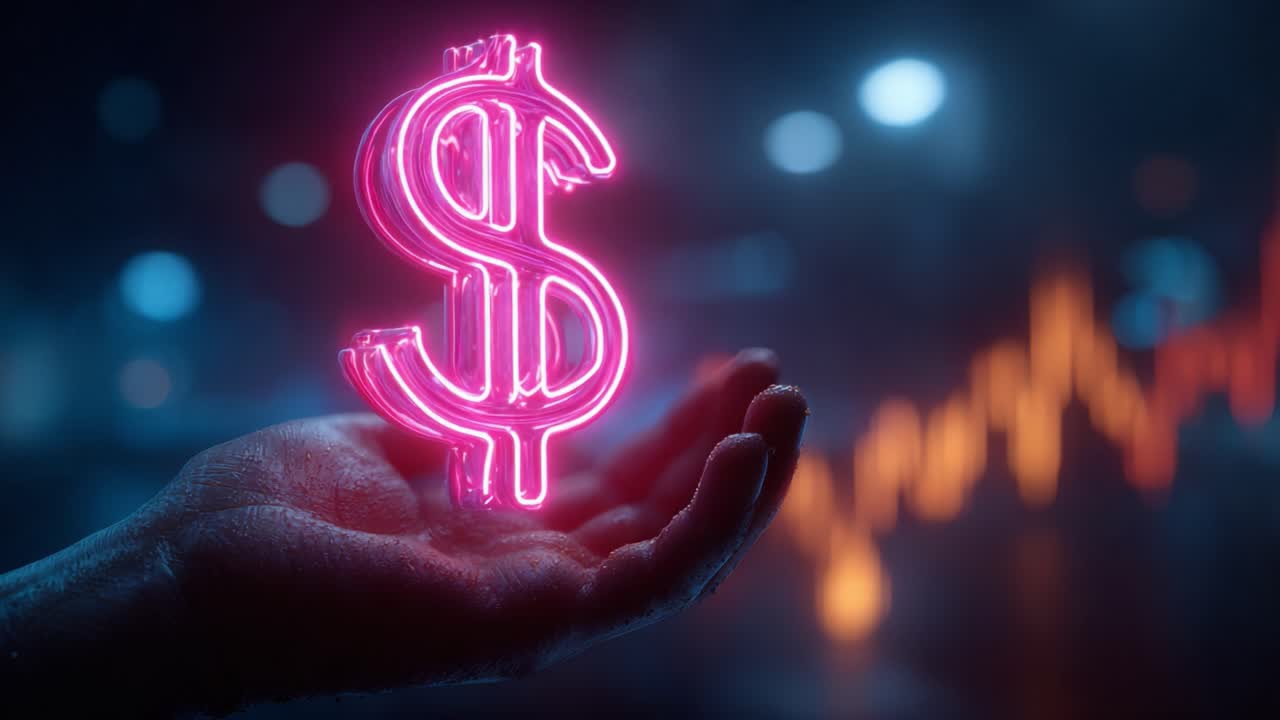 Illuminated Dollar Sign in Hand Symbolizing Wealth and Financial Growth with Dynamic Chart Background Representing Economic Trends
