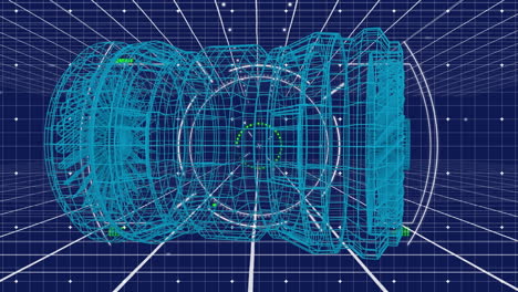 animation of 3d rendering plane engine over grid