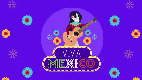 viva mexico animation with catrina skull playing guitar character