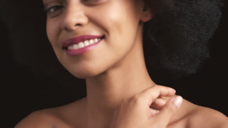 Skincare,-beauty-and-black-afro-woman-touching