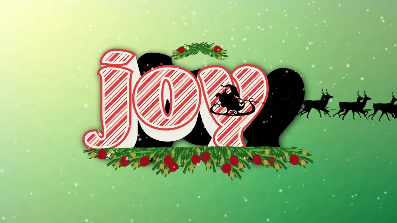 녹색 배경에 사이 끌고 다니는 매에서 눈과 기의 텍스트와 산타클로스의 애니메이션