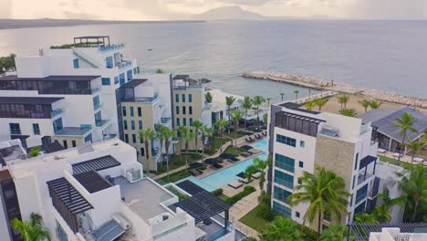 modern architecture of the ocean club seafront resort, playa imbert, caribbean