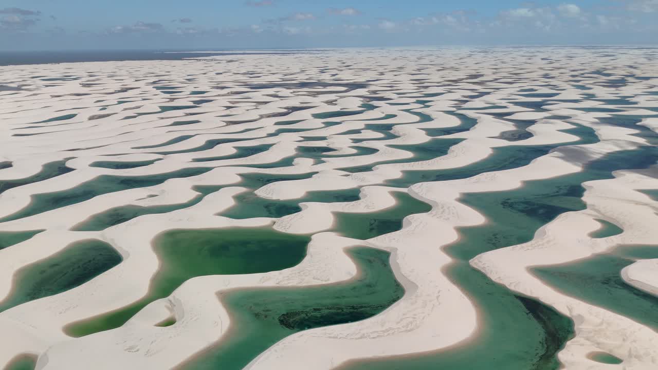 Drone view of dunes and lagoons in Lençóis Maranhenses National Park - Lagoa Azul Route, Maranhão, Brazil