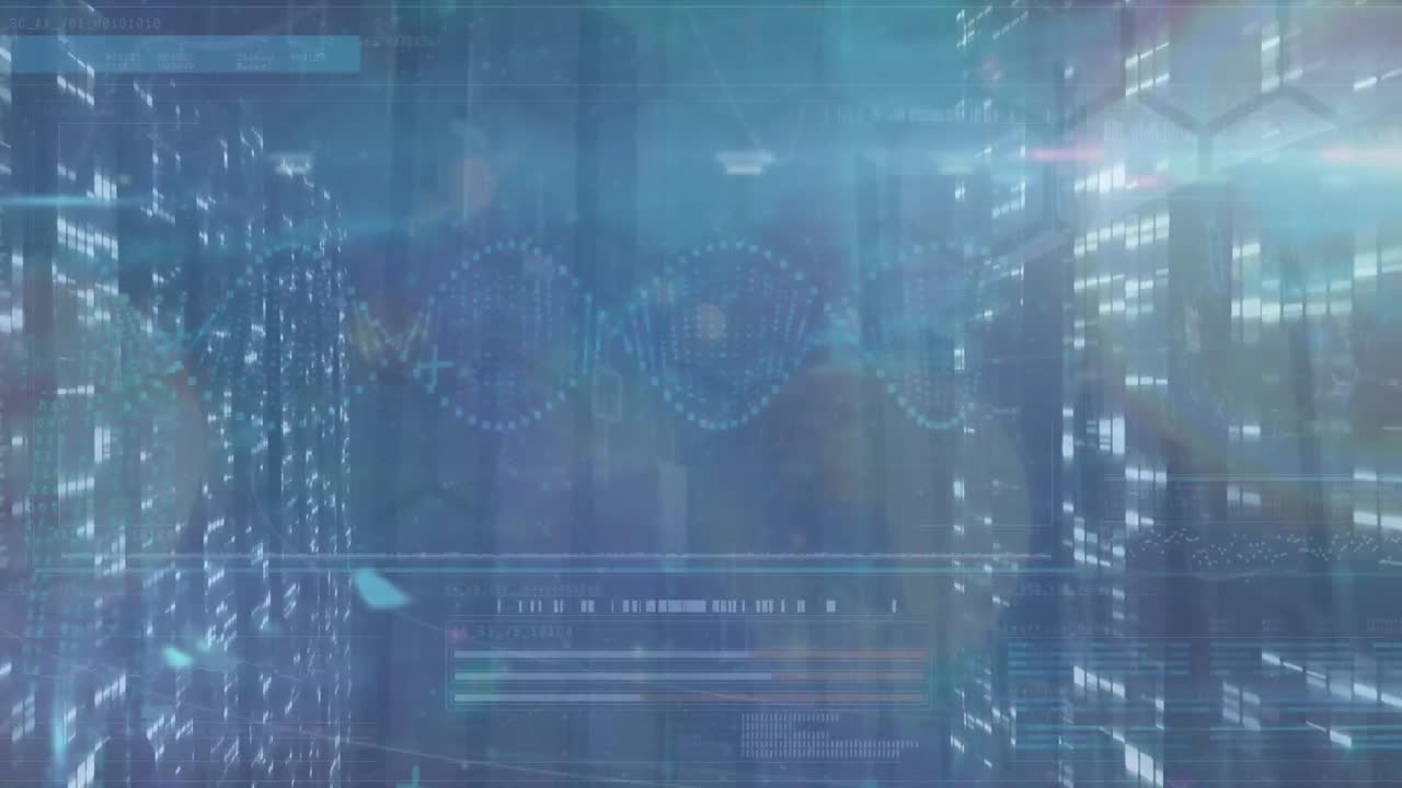 Animation of data processing over dna strand