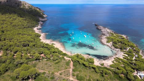 experimente la impresionante belleza de cala agulla en cala rajada, mallorca. este lugar sereno cuenta con impresionantes aguas turquesas rodeadas de exuberante vegetación y costas rocosas.