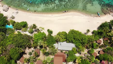 vista de aves sobre la playa de la bahía de tanote con turistas en koh tao, tailandia
