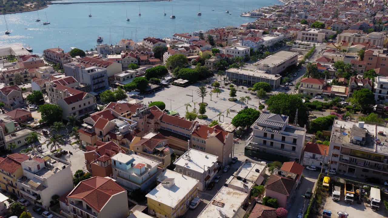 Urban Charm of Argostoli, Aerial view of Vallianos Square, Kefalonia island, Greece, European Island Lifestyle