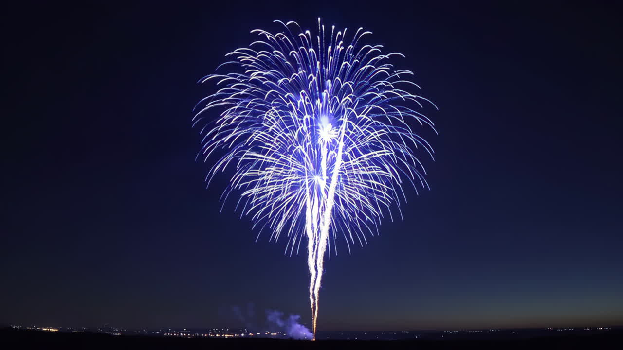 Blue Fireworks Display at Night