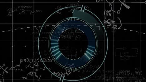 Animation-Von-Linien-Beim-Laden-Von-Kreisen-über-Mathematischen-Gleichungen-Vor-Schwarzem-Hintergrund