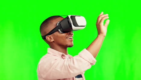 Black-man,-vr-and-digital-metaverse-on-green