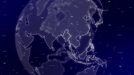 un fondo de video cinematográfico muestra un globo digital girando, haciendo zoom en el país de myanmar análisis de datos fondo tecnológico