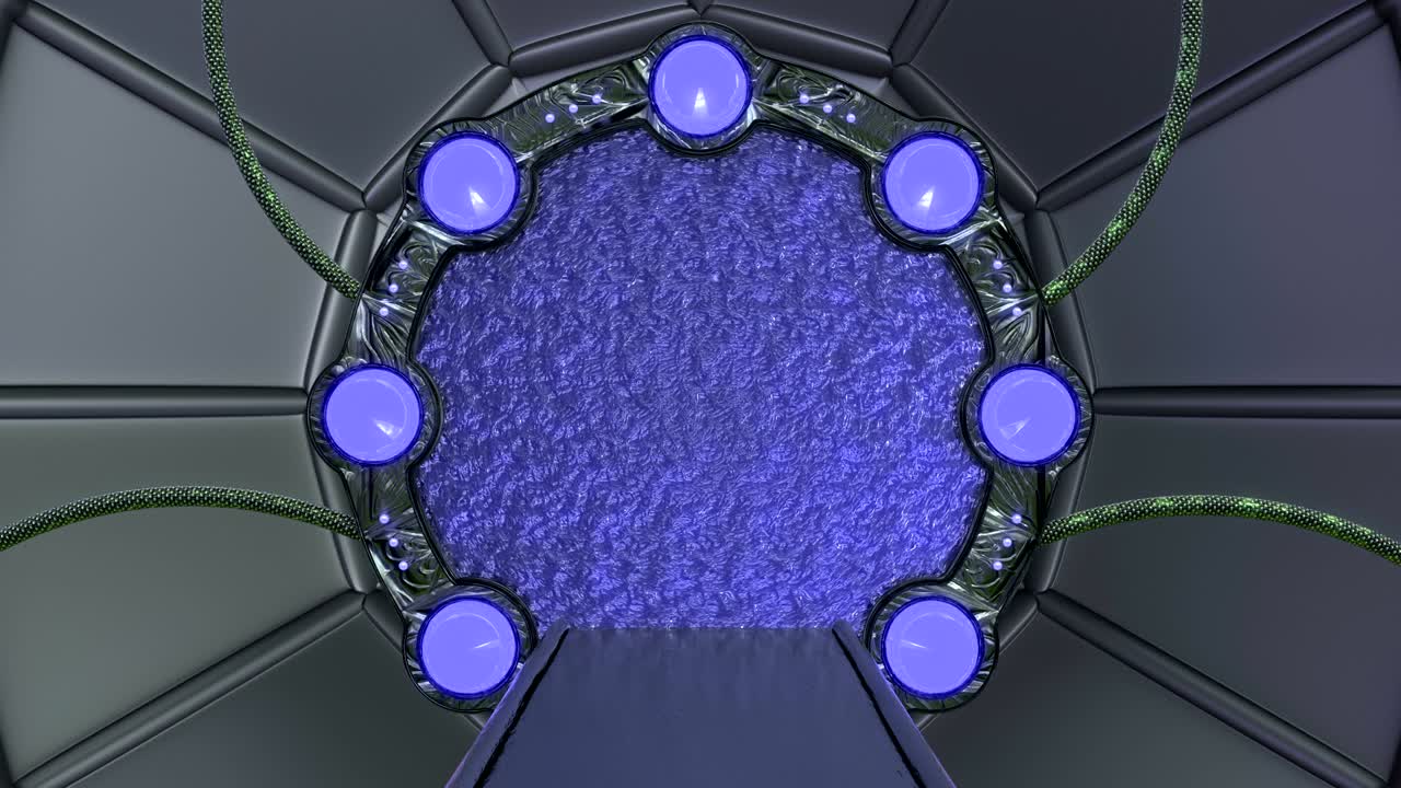 панорамный вид на станцию пейзажная сцена. близкая 3d-анимация абстрактный фон научно-фантастического коридора с порталом. футуристическая технология абстрактная бесшовная vj для технических названий и фона.