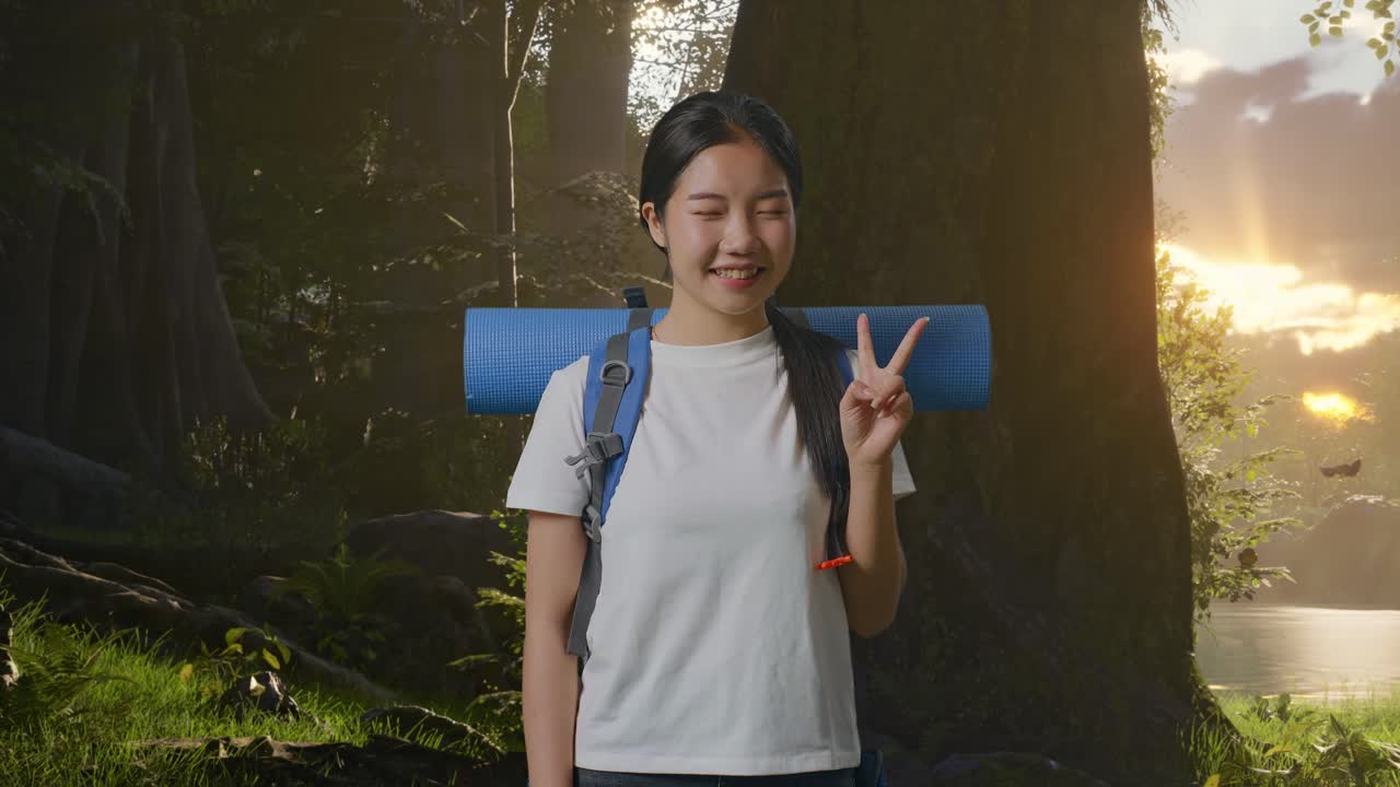 해가 뜨면 숲에서 산책하는 여자