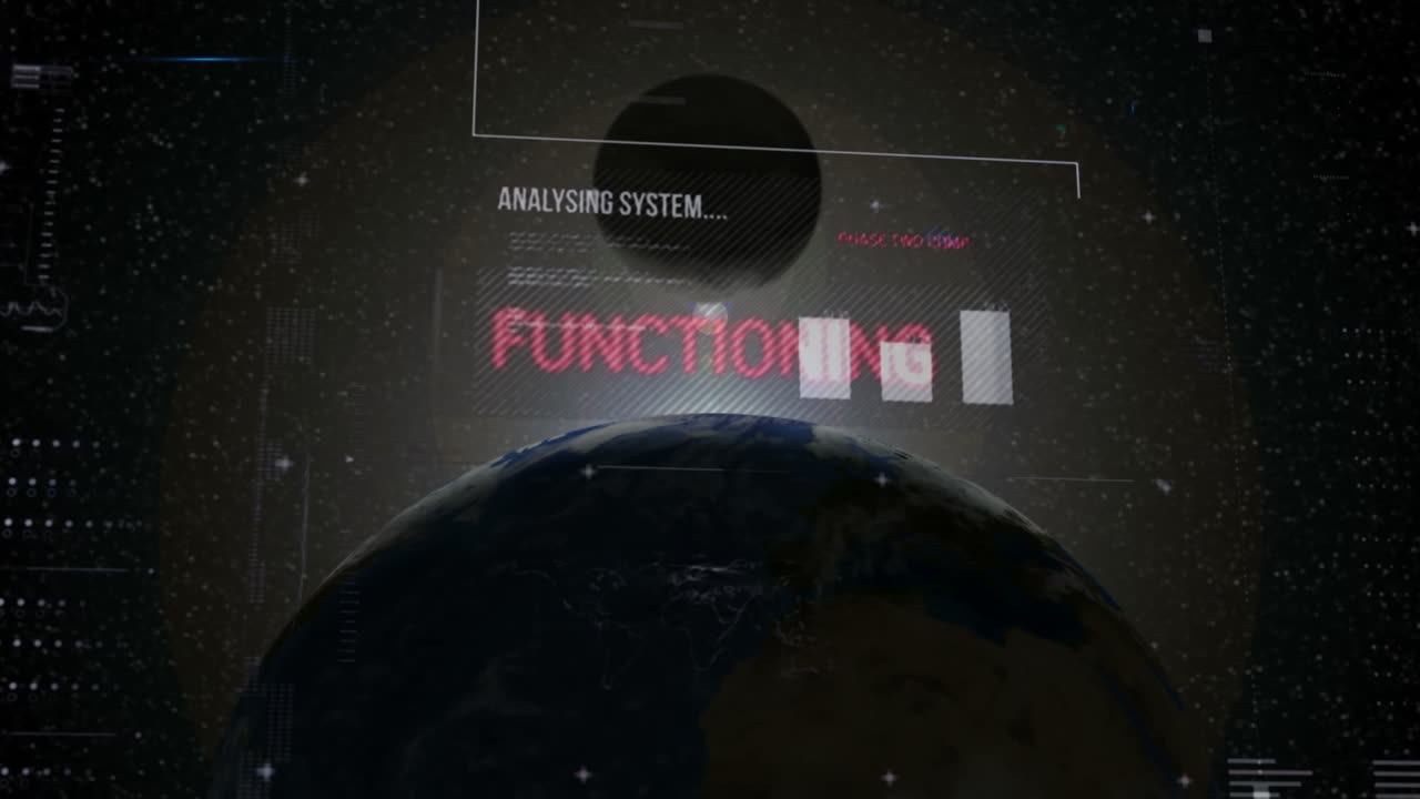 Animation of data processing over globe on black background