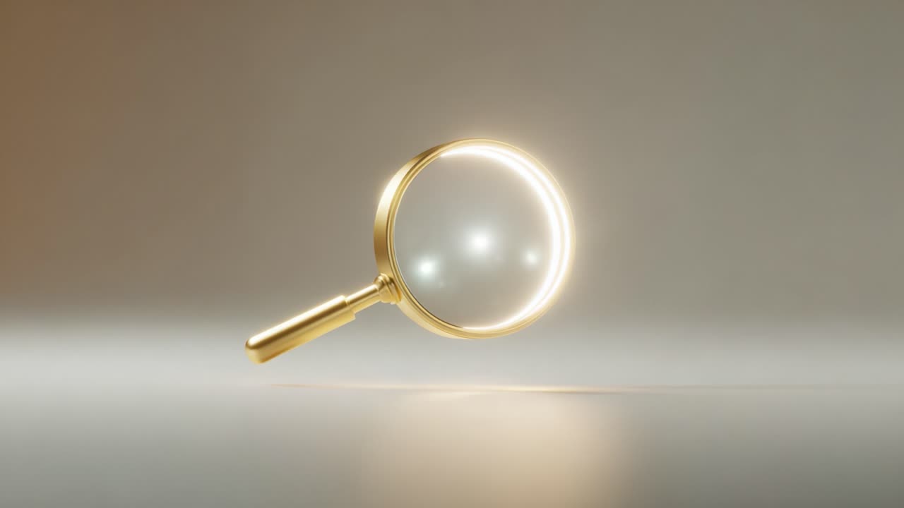 A Stunning Golden Magnifying Glass Illuminated Against a Soft Background, Perfectly Capturing the Essence of Exploration and Discovery in Everyday Life