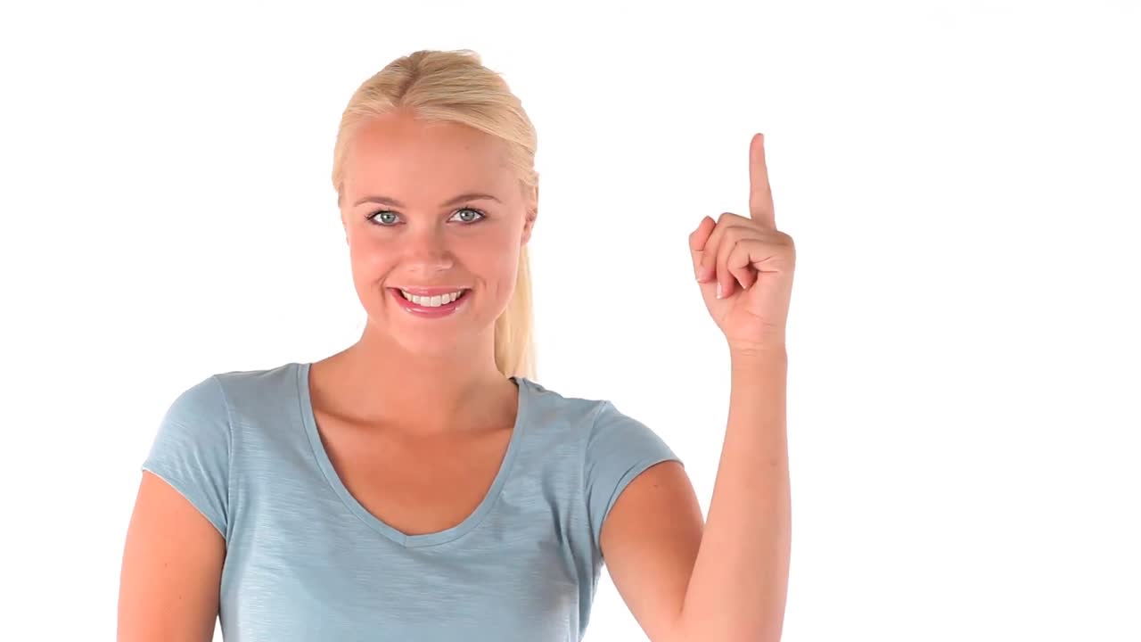 Blondehaired woman pointing her finger