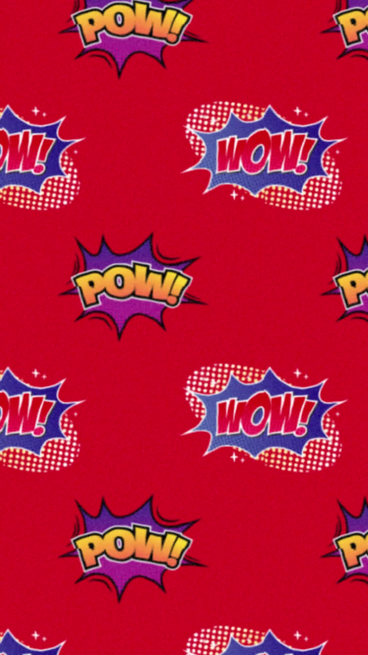 animación de zap y pow texto repetido en fondo rojo
