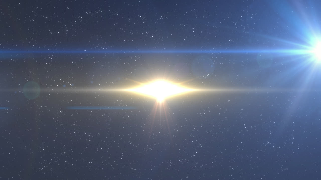 보라색 배경에 빛의 반점 위에 움직이는 반이는 파란색과 노란색 불빛의 애니메이션