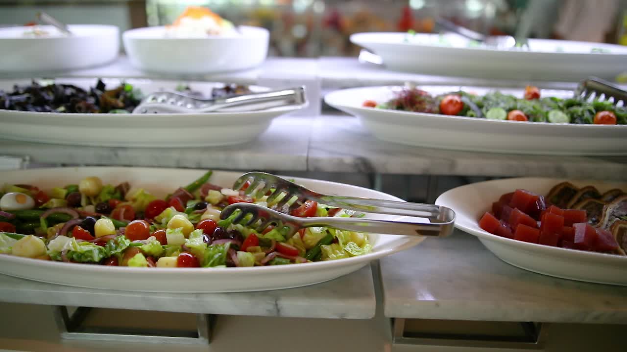 Starter salads presentation on a buffet
