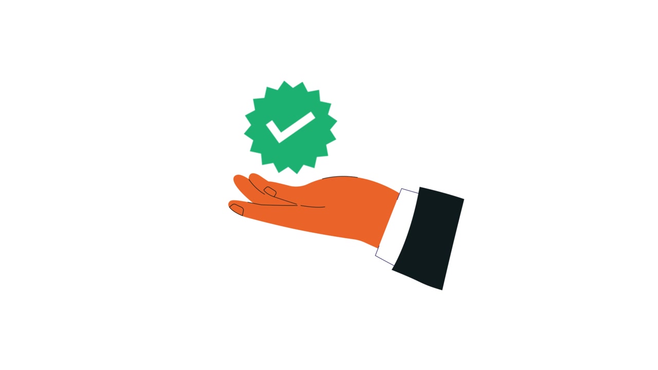 Animated Hand Holding Rotating Green Checkmark Badge