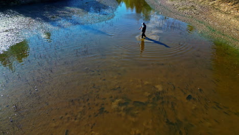 environmental inspector checks the carp population in a shallow turbid river ecosystem