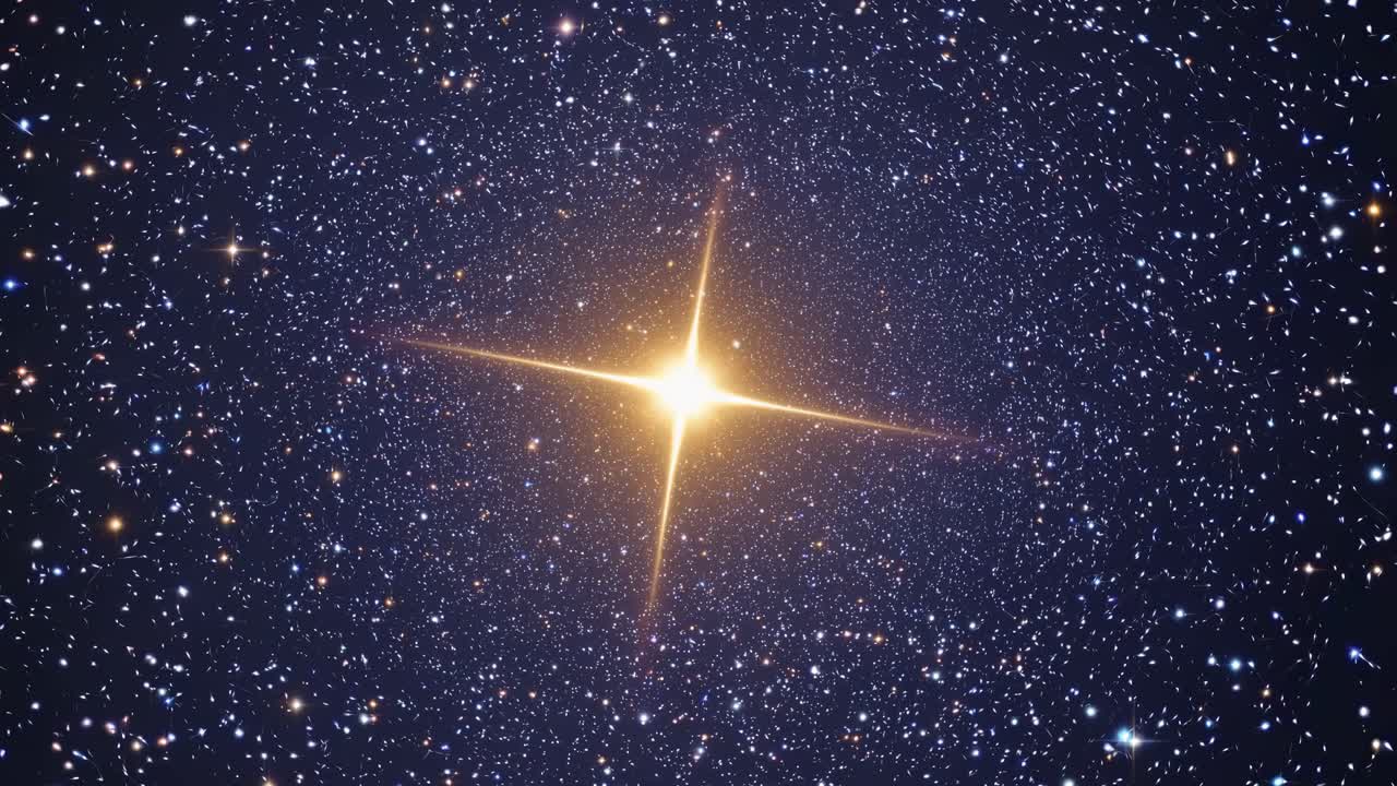 A mesmerizing video of a bright star at the center of a starry sky, captured from a wide-angle