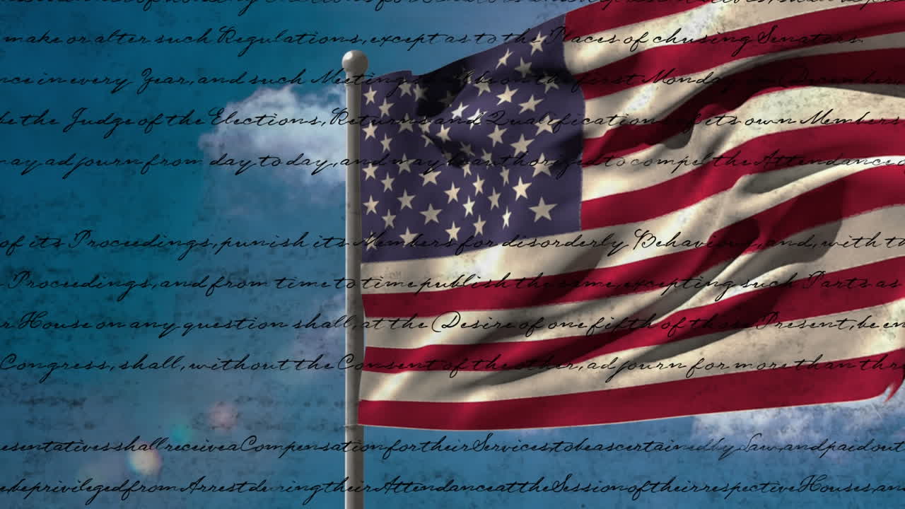 Written constitution of the United States and flag